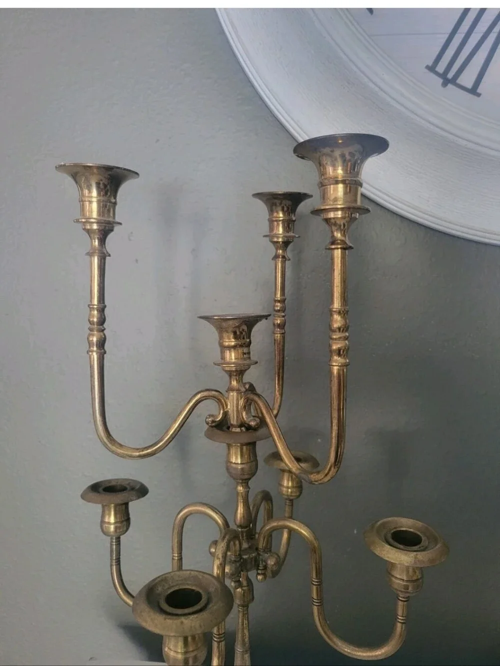 Vintage Brass Candleabra Teleflora MCM Hollywood Regency Multi Arm 60s Set 2